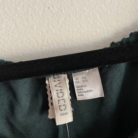 H & M Divided Women Plus 3XL Green Swiss Dot Sheer Long Sleeve Blouson Dress NWT - Picture 6 of 11